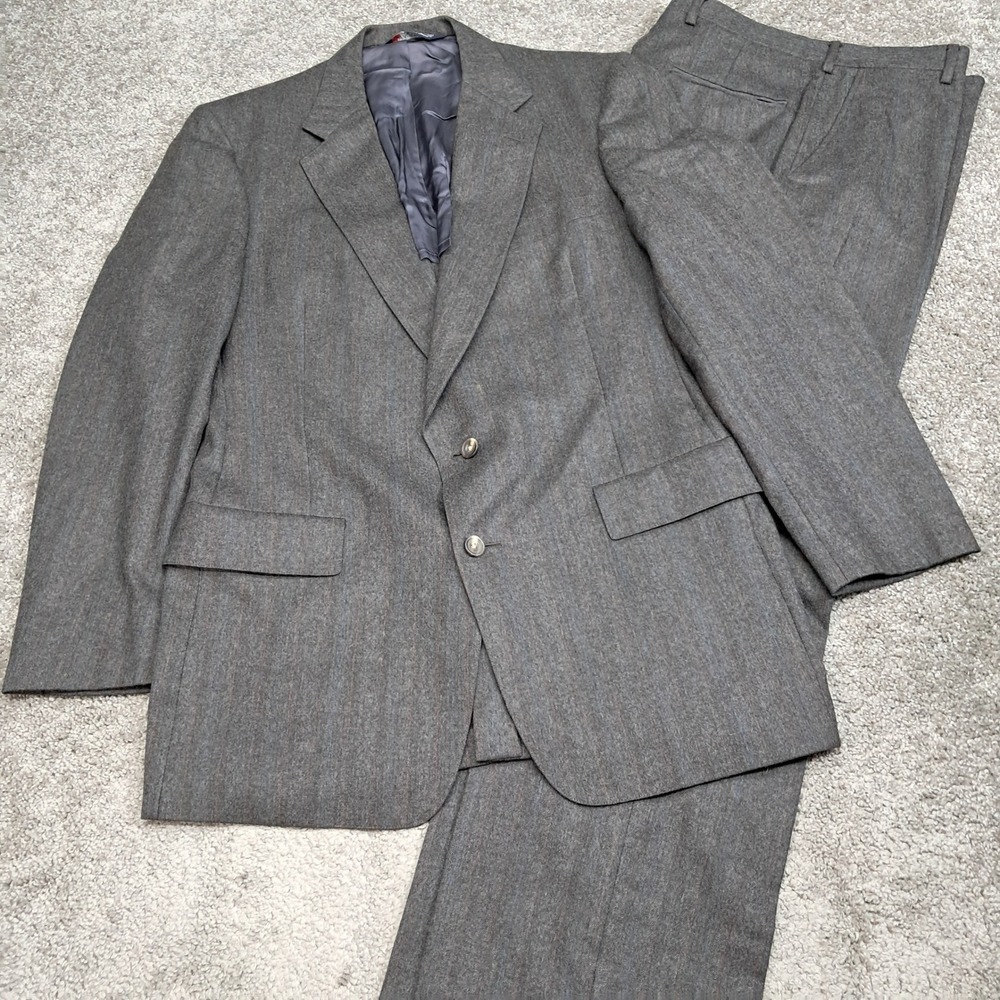 Austin Reed Regent Street Mens Grey Pinstripe Virgin Wool Suit 44R 38x32